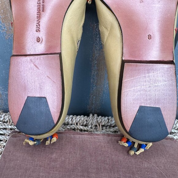 Susan Bennis Warren Edwards Vintage Handmade Leather Beaded Loafers Sz 8 NWOB - Picture 12 of 16